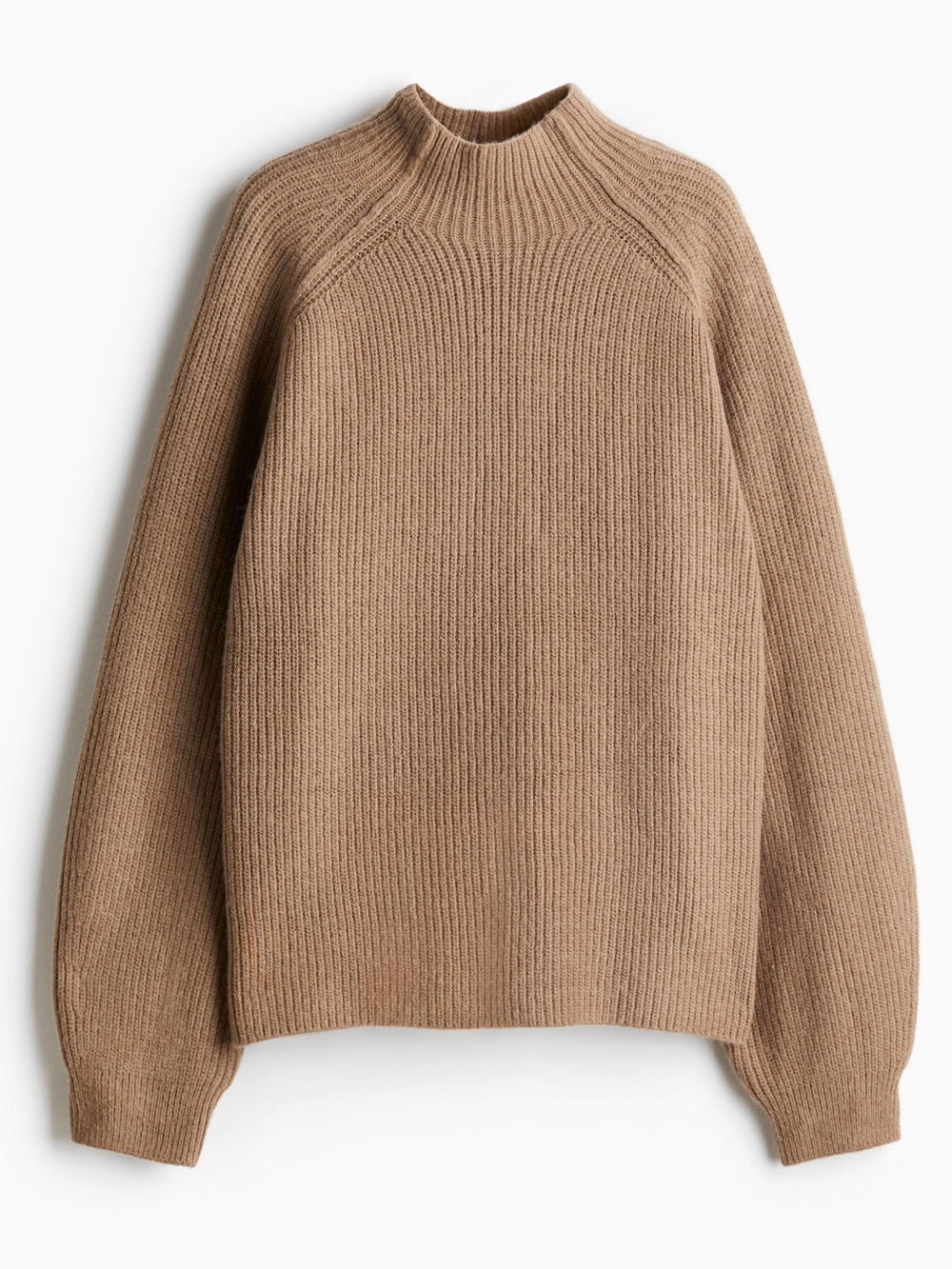 H&M Rib-knit Mock Turtleneck Sweater in dark beige